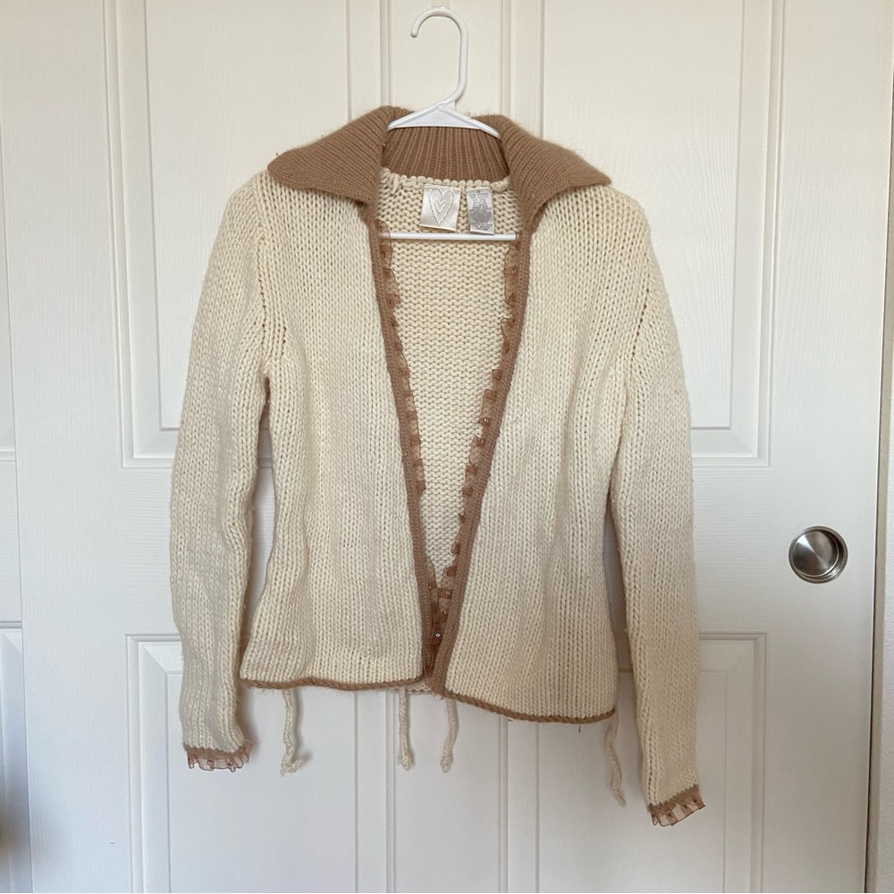Cream Cardigan with Brown Ruffle - Picture 10 of 12